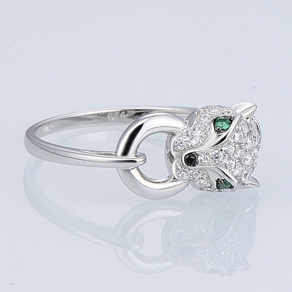 NEW 925 Silver Emerald Diamond Panther Cat Ring - Picture 4 of 6